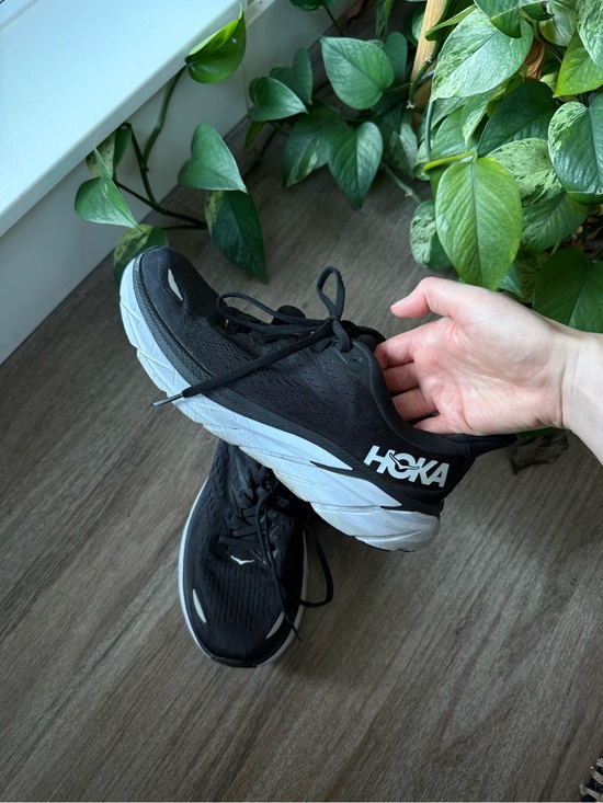 Hoka Shoes - Hoka Black and White Clifton 8 Running Shoes